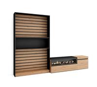 Skraut Home | Ensemble Meuble TV | Meuble Salon Complet | 260x186x35cm | pour Les TV jusqu'à 65" | Cheminée électrique | Style Moderne | Chêne et Noir