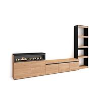 Skraut Home | Ensemble Meuble TV | Meuble Salon Complet | 310x186x35cm | pour Les TV jusqu'à 65" | Cheminée électrique | Style Moderne | Chêne et Noir