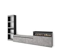 Skraut Home | Ensemble Meuble TV | Meuble Salon Complet | 310x186x35cm | pour Les TV jusqu'à 65" | Cheminée électrique | Style Moderne | Ciment