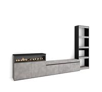 Skraut Home | Ensemble Meuble TV | Meuble Salon Complet | 310x186x35cm | pour Les TV jusqu'à 65" | Cheminée électrique | Style Moderne | Ciment