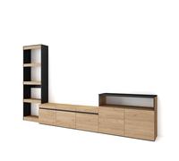 Skraut Home | Ensemble Meuble TV | Meuble Salon Complet | 310x186x35cm | pour Les TV jusqu'à 65" | Salon Complet | Style Moderne | Chêne et Noir