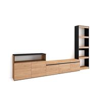 Skraut Home | Ensemble Meuble TV | Meuble Salon Complet | 310x186x35cm | pour Les TV jusqu'à 65" | Salon Complet | Style Moderne | Chêne et Noir