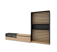 Skraut Home | Ensemble Meuble TV | Meuble Salon Complet | 310x186x35cm | pour Les TV jusqu'à 80" | Cheminée électrique | Style Moderne | Chêne et Noir