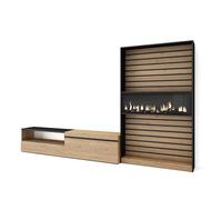 Skraut Home | Ensemble Meuble TV | Meuble Salon Complet | 310x186x35cm | pour Les TV jusqu'à 80" | Cheminée électrique | Style Moderne | Chêne et Noir