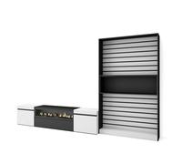 Skraut Home | Ensemble Meuble TV | Meuble Salon Complet | 310x186x35cm | pour Les TV jusqu'à 80" | Cheminée électrique | Style Moderne | Blanc et Noir