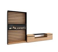 Skraut Home | Ensemble Meuble TV | Meuble Salon Complet | 310x186x35cm | pour Les TV jusqu'à 80" | Cheminée électrique | Style Moderne | Chêne et Noir