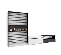 Skraut Home | Ensemble Meuble TV | Meuble Salon Complet | 310x186x35cm | pour Les TV jusqu'à 80" | Cheminée électrique | Style Moderne | Blanc et Noir