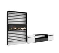 Skraut Home | Ensemble Meuble TV | Meuble Salon Complet | 310x186x35cm | pour Les TV jusqu'à 80" | Cheminée électrique | Style Moderne | Blanc et Noir