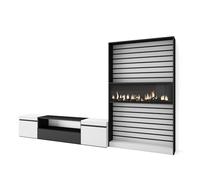 Skraut Home | Ensemble Meuble TV | Meuble Salon Complet | 310x186x35cm | pour Les TV jusqu'à 80" | Cheminée électrique | Style Moderne | Blanc et Noir