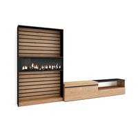 Skraut Home | Ensemble Meuble TV | Meuble Salon Complet | 310x186x35cm | pour Les TV jusqu'à 80" | Cheminée électrique | Style Moderne | Chêne et Noir