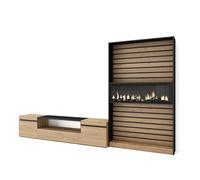 Skraut Home | Ensemble Meuble TV | Meuble Salon Complet | 310x186x35cm | pour Les TV jusqu'à 80" | Cheminée électrique | Style Moderne | Chêne et Noir