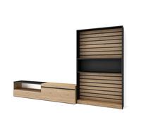 Skraut Home | Ensemble Meuble TV | Meuble Salon Complet | 310x186x35cm | pour Les TV jusqu'à 80" | Salon Complet | Style Moderne | Chêne et Noir