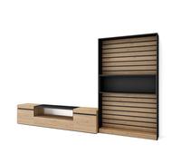 Skraut Home | Ensemble Meuble TV | Meuble Salon Complet | 310x186x35cm | pour Les TV jusqu'à 80" | Salon Complet | Style Moderne | Chêne et Noir
