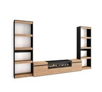 Skraut Home | Ensemble Meuble TV | Meuble Salon Complet | 320x186x35cm | pour Les TV jusqu'à 80" | Cheminée électrique | Style Moderne | Chêne et Noir