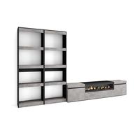 Skraut Home | Ensemble Meuble TV | Meuble Salon Complet | 320x186x35cm | pour Les TV jusqu'à 80" | Cheminée électrique | Style Moderne | Ciment