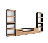 Skraut Home | Ensemble Meuble TV | Meuble Salon Complet | 320x186x35cm | pour Les TV jusqu'à 80" | Salon Complet | Style Moderne | Chêne et Noir