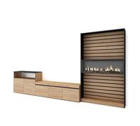 Skraut Home | Ensemble Meuble TV | Meuble Salon Complet | 360x186x35cm | pour Les TV jusqu'à 65" | Cheminée électrique | Style Moderne | Chêne et Noir