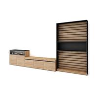Skraut Home | Ensemble Meuble TV | Meuble Salon Complet | 360x186x35cm | pour Les TV jusqu'à 65" | Cheminée électrique | Style Moderne | Chêne et Noir