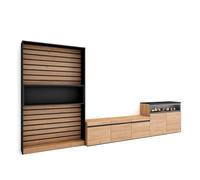 Skraut Home | Ensemble Meuble TV | Meuble Salon Complet | 360x186x35cm | pour Les TV jusqu'à 65" | Cheminée électrique | Style Moderne | Chêne et Noir