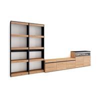 Skraut Home | Ensemble Meuble TV | Meuble Salon Complet | 370x186x35cm | pour Les TV jusqu'à 65" | Cheminée électrique | Style Moderne | Chêne et Noir