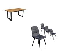 Skraut Home - Ensemble Meubles, Table à Manger | 170 | Chêne et Noir | Industriel, Table à Manger, Lot de 4 chaises de Salle à Manger | Chaise tapissée