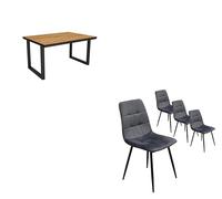 Skraut Home - Ensemble Meubles, Table àmanger | 140 | Chêne et noir | industriel, Table à manger, Lot de 4 chaises de salle à manger | Chaise tapissée