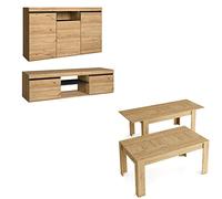 Skraut Home | Ensemble Naturale | Salle à Manger | Meubles de Salle à Manger | Buffet-Meuble TV 140cm-table Extensible |Finition Couleur chêne/Noir