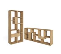 Skraut Home | Étagère Murale Rangement pour Livres | Bibliothèque | Salon | Séjour | Contemporaine | Séparation | Position Horizontale et Verticale | Couleur Chêne Clair Brossé | 68,5x161x25cm