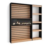 SKRAUT Home | Étagère Bibliothèque | Étagère de Rangement | 170x186x25cm | Salon Salle à Manger Bureau | Cheminée électrique | Style Moderne | Chêne et Noir