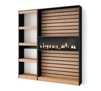 SKRAUT Home | Étagère Bibliothèque | Étagère de Rangement | 170x186x25cm | Salon Salle à Manger Bureau | Cheminée électrique | Style Moderne | Chêne et Noir