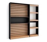 SKRAUT Home | Étagère Bibliothèque | Étagère de Rangement | 170x186x25cm | Salon Salle à Manger Bureau | Salon, Bureau | Style Moderne | Chêne et Noir