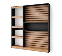 SKRAUT Home | Étagère Bibliothèque | Étagère de Rangement | 170x186x25cm | Salon Salle à Manger Bureau | Salon, Bureau | Style Moderne | Chêne et Noir