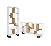 Skraut Home | Étagère Bibliothèque | Étagère de Rangement | 174x67x31 | Design Industriel | Style Moderne | Blanc et Chêne
