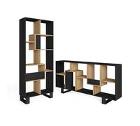 Skraut Home | Étagère Bibliothèque | Étagère de Rangement | 174x67x31 | Design Industriel | Style Moderne | Noir et chêne