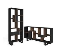 Skraut Home | Étagère Bibliothèque | Étagère de Rangement | 174x67x31 | Design Industriel | Style Moderne | Noir et Chêne foncé