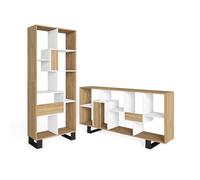 Skraut Home | Étagère Bibliothèque | Étagère de Rangement | 174x67x31cm | Design Industriel | Style Moderne | Chêne et Blanc