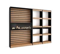 Skraut Home | Étagère Bibliothèque | Étagère de Rangement | 230x186x25cm | Salon Salle à Manger Bureau | Cheminée électrique | Style Moderne | Chêne et Noir