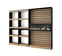 Skraut Home | Étagère Bibliothèque | Étagère de Rangement | 230x186x25cm | Salon Salle à Manger Bureau | Cheminée électrique | Style Moderne | Chêne et Noir