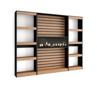 Skraut Home | Étagère Bibliothèque | Étagère de Rangement | 230x186x25cm | Salon Salle à Manger Bureau | Cheminée électrique | Style Moderne | Chêne et Noir