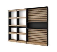 Skraut Home | Étagère Bibliothèque | Étagère de Rangement | 230x186x25cm | Salon Salle à Manger Bureau | Salon, Bureau | Style Moderne | Chêne et Noir