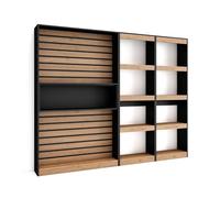 Skraut Home | Étagère Bibliothèque | Étagère de Rangement | 230x186x25cm | Salon Salle à Manger Bureau | Salon, Bureau | Style Moderne | Chêne et Noir