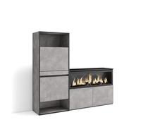 Skraut Home | Meuble à Chaussures | Meuble Rangement Chaussures | 167x145x35 cm | Chambre à Coucher, pièce | Cheminée électrique XXL | Style Moderne | Ciment