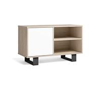 Skraut Home | Meuble TV 100 | 95 x 40 x 57 cm | Porte Gauche | pour Salon/Salle à Manger | Modèle Wind | Finition Couleur Chêne/Blanc