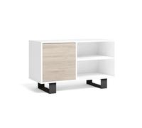 Skraut Home | Meuble TV 100 | 95 x 40 x 57 cm | Porte Gauche | pour Salon/Salle à Manger | Modèle Wind | Finition Couleur Blanc/Chêne