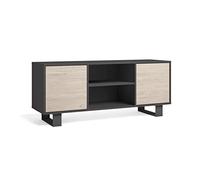 Skraut Home | Meuble TV 140 avec 2 Portes | 140 x 40 x 57 cm | pour Salon/Salle à Manger | Modèle Wind | Finition Couleur Gris Anthracite/Chêne