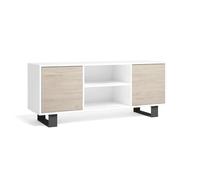 Skraut Home | Meuble TV 140 avec 2 Portes | 140 x 40 x 57 cm | pour Salon/Salle à Manger | Modèle Wind | Finition Couleur Blanc/Chêne