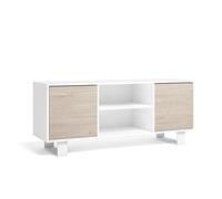 Skraut Home | Meuble TV 140 avec 2 Portes | 140 x 40 x 57 cm | pour Salon/Salle à Manger | Modèle Wind | Finition Couleur Blanc/Chêne