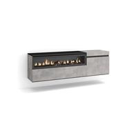 Skraut Home | Meuble TV | Banc Télé | Grand Espace de Rangement | 150x45x35cm | pour Les TV jusqu'à 65" | Cheminée électrique | Suspendu, Mural | Style Moderne | Ciment