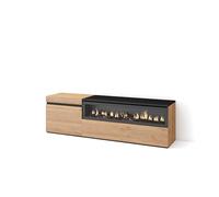 Skraut Home | Meuble TV | Banc Télé | Grand Espace de Rangement | 150x45x35cm | pour Les TV jusqu'à 65" | Cheminée électrique | Style Moderne | Chêne et Noir