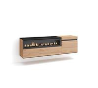 Skraut Home | Meuble TV | Banc Télé | Grand Espace de Rangement | 150x45x35cm | pour Les TV jusqu'à 65" | Cheminée électrique | Suspendu, Mural | Style Moderne | Chêne et Noir